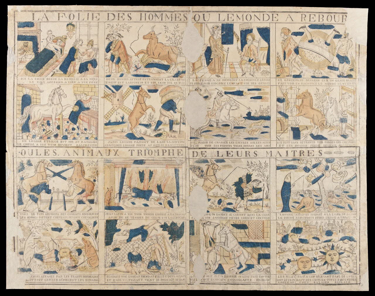 Michel Rabier-Boulard imagerie ancienne LA FOLIE DES HOMMES OU LEMONDE A REBOUR...  OULES ANIMAUX TRIOMPHE DE LEURS MAITRES Orléans 1812-1837 1951.72.47 Photo