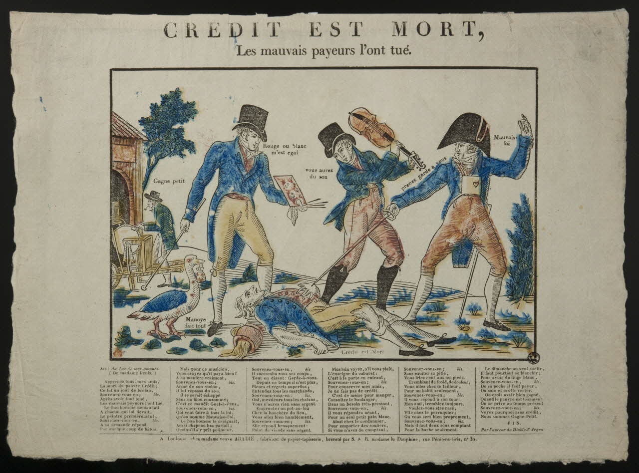 Abadie veuve imagerie ancienne CREDIT EST MORT,  Les mauvais payeurs l'ont tué. Toulouse 1829-1830 1951.72.49  Photo