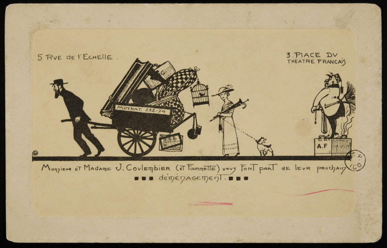 estampe MONSIEUR ET MADAME J. COVLEMBIER (ET FIAMMETTE) VOUS FONT PART DE LEUR PROCHAIN  ... dEMENAGEMENT. ... 1952.116.1 Photo