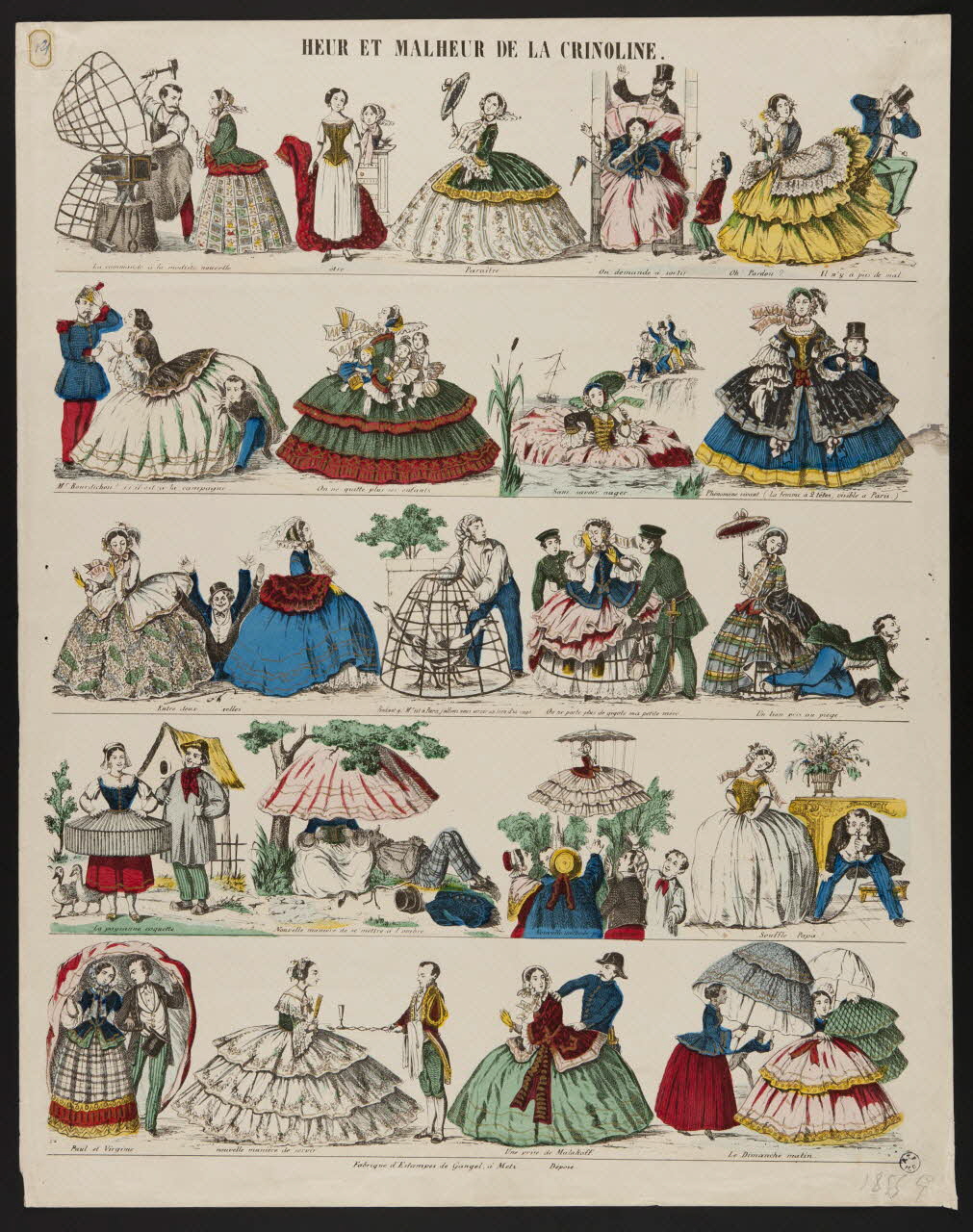 Charles Nicolas Gangel estampe HEUR ET MALHEUR DE LA CRINOLINE. Metz 1852-1858 1952.39.169 Photo