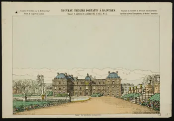 estampe NOUVEAU THEATRE PORTATIF A RAINURES.  PALAIS & JARDIN DU LUXEMBOURG A PARIS 1952.39.239 Photo