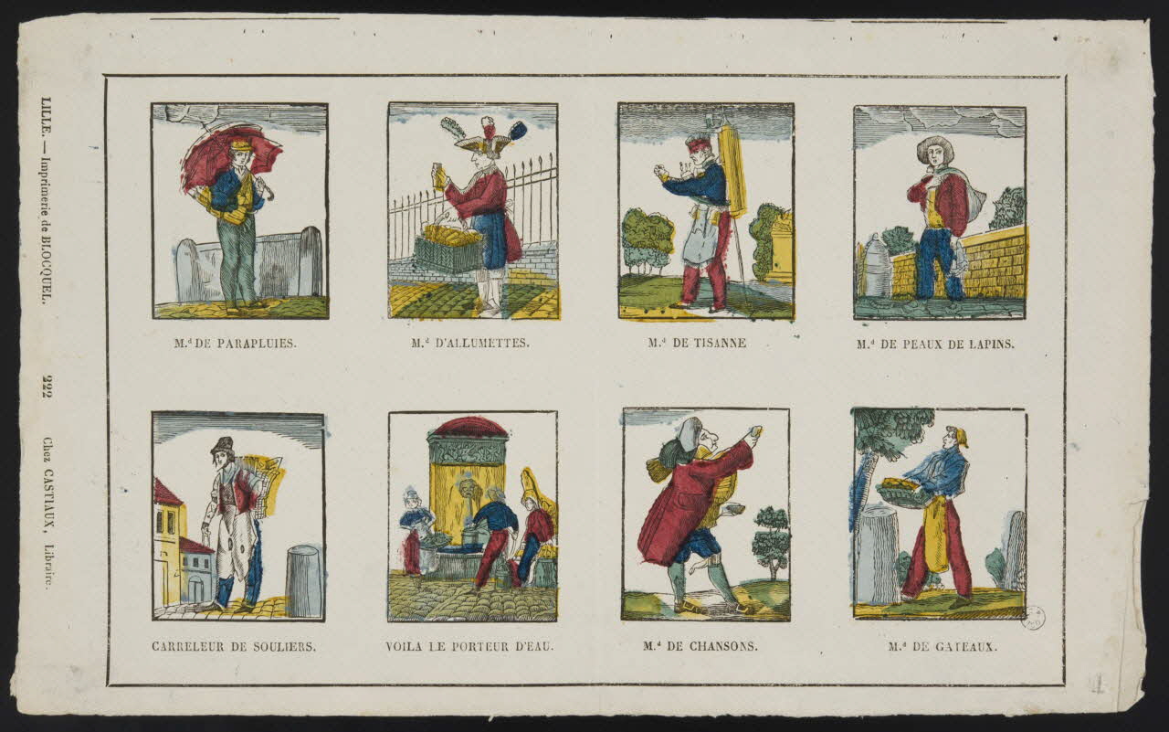 Jean-Baptiste Castiaux ; Simon-François Blocquel imagerie ancienne Planche de petits métiers Lille 1809-1837 1952.39.244 Photo