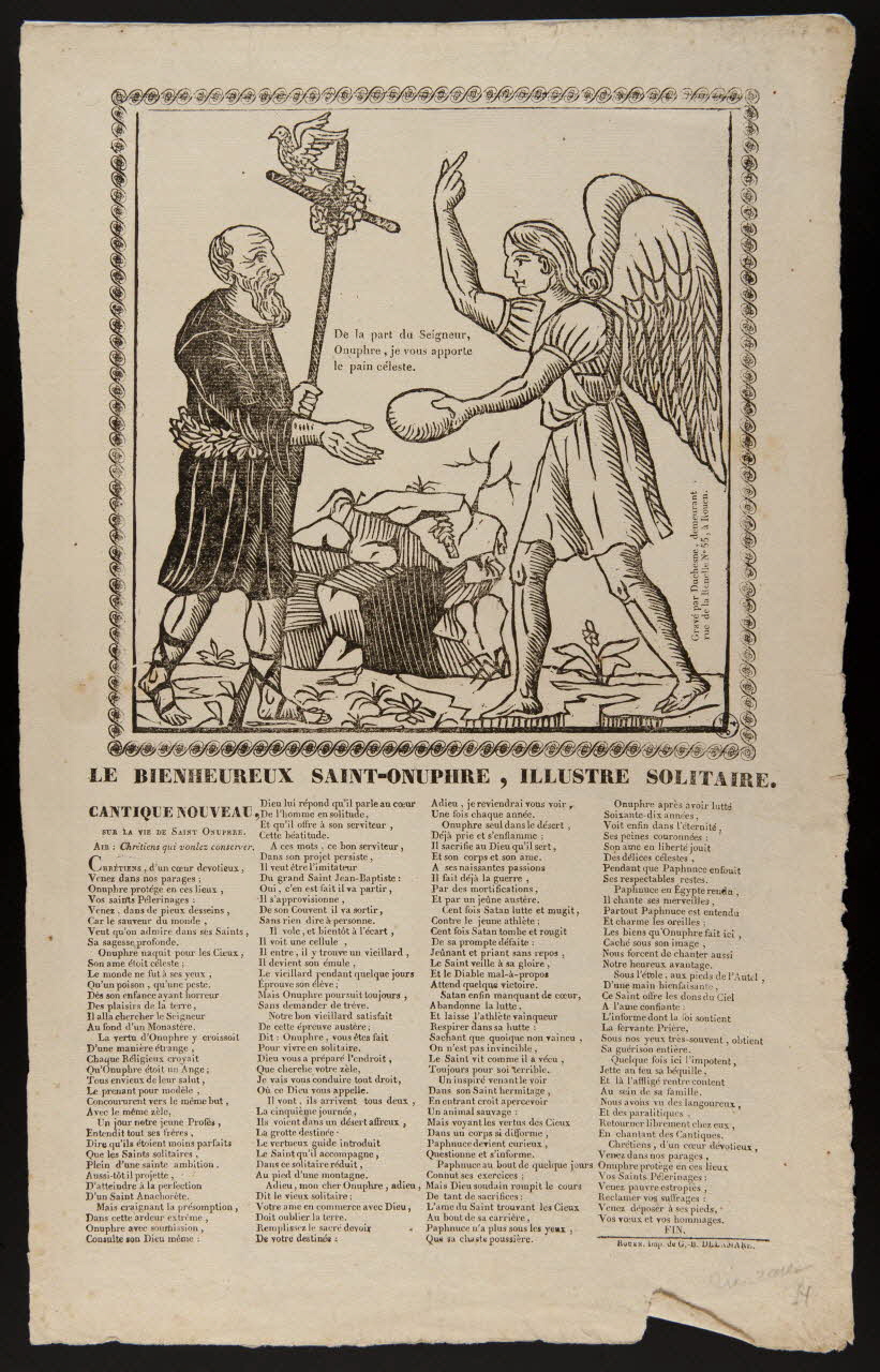 Duchesne ; Delamare G. B. ; Delamare Jean Louis imagerie ancienne LE BIENHEUREUX SAINT-ONUPHRE, ILLUSTRE SOLITAIRE. Rouen 1838-1858 1952.39.83 Photo
