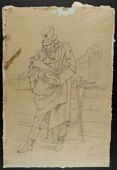 Fleuret dessin Prestidigitateur sur les quais, Paris 1900 1952.48.15  Photo