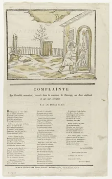 Michel Rabier-Boulard ; Jacob Aîné imagerie ancienne COMPLAINTE  Sur l'horrible assassinat, commis dans la commune de Nancray, sur deux vieillards  et sur leur servante Orléans 1813 1952.67.11 Photo