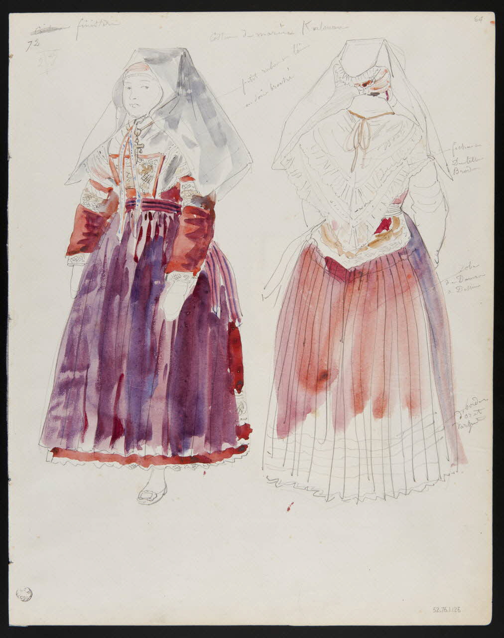 Lalaisse François Hippolyte carnet de dessins costume de mariée Kerlouan Bretagne, France 1844 1952.76.1.125 Photo