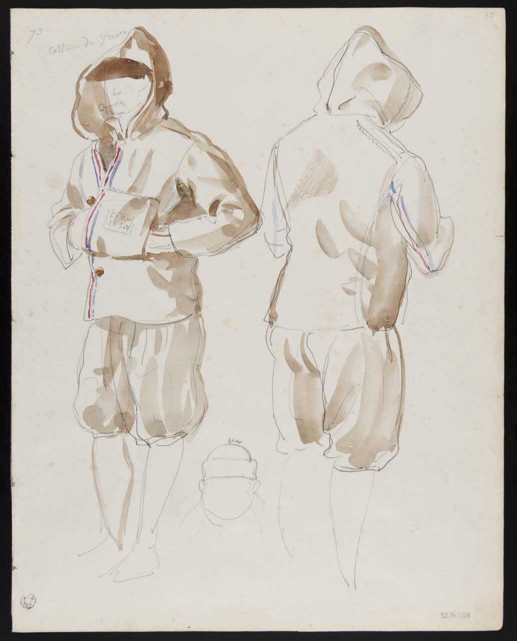 Lalaisse François Hippolyte carnet de dessins Costume de grève Bretagne, France 1844 1952.76.1.128 Photo Mucem