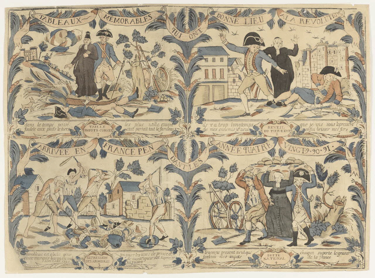estampe TABLEAUX MEMORABLES QUI ONT DONNE LIEU A LA REVOLUTION  ARRIVEE EN FRANCE PENDANT LES ANNEE QUATRE VINGT.9.90.91 1962.104.1 Photo RMN-Grand Palais (Mucem)