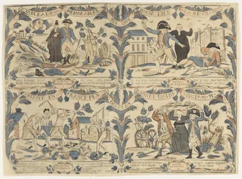 estampe TABLEAUX MEMORABLES QUI ONT DONNE LIEU A LA REVOLUTION  ARRIVEE EN FRANCE PENDANT LES ANNEE QUATRE VINGT.9.90.91 1962.104.1 Photo RMN-Grand Palais (Mucem)