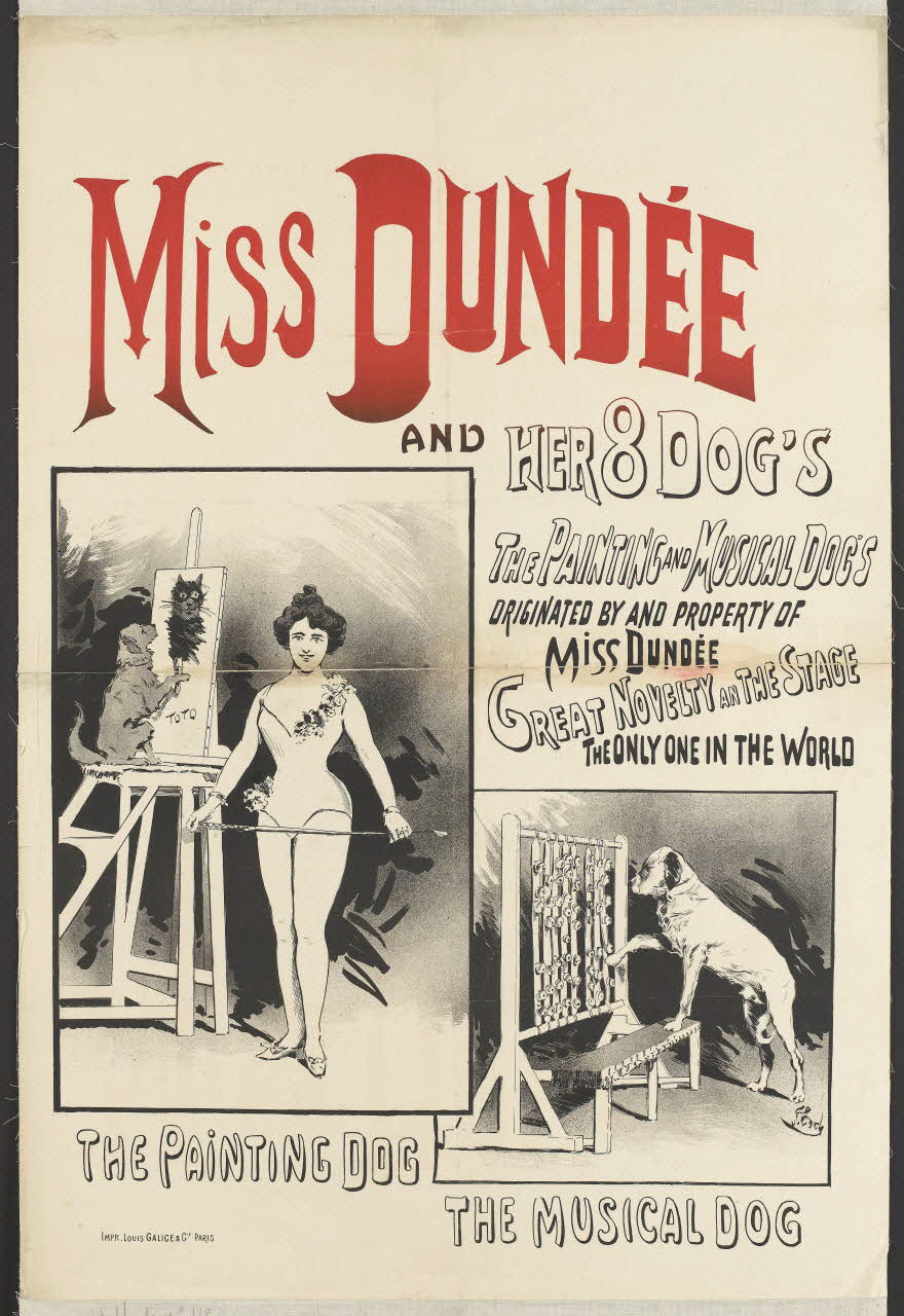affiche MISS DUNDEE  AND HER 8 DOG'S  THE PAINTING DOG  THE MUSICAL DOG 1969.6.21 Photo RMN-Grand Palais (Mucem)