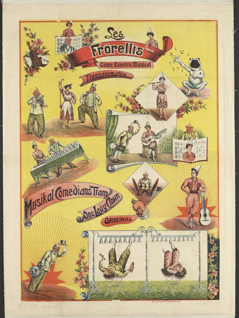 affiche Les  Frörellis  Comic Excentric Musical  Transvormation.  Musikal Comedians Tram  One Lady Clown  ORIGINAL 1969.6.23 Photo RMN-Grand Palais (Mucem)