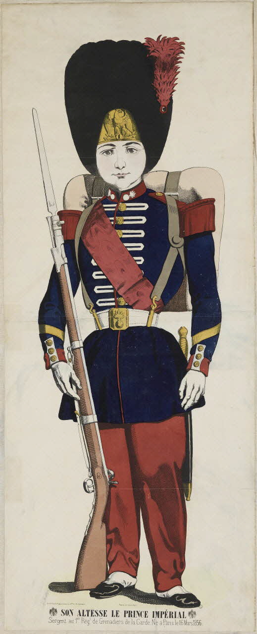 Charles Pellerin affiche SON ALTESSE LE PRINCE IMPÉRIAL  Sergent au 1er.. Régt.. de Grenadiers de la garde. Né à Paris le 16 Mars 1856. Lorraine, France 1866-1870 1953.86.2879 Photo RMN-Grand Palais (Mucem)