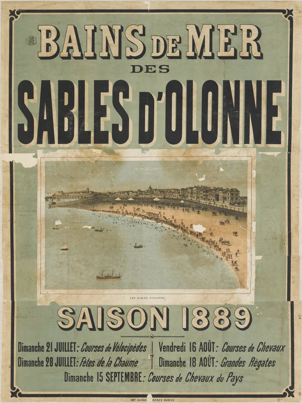 Guéne[?] frères affiche BAINS DE MER  DES  SABLES D'OLONNE  SAISON 1889 Nantes 1889 1961.18.58 Photo RMN-Grand Palais (Mucem)