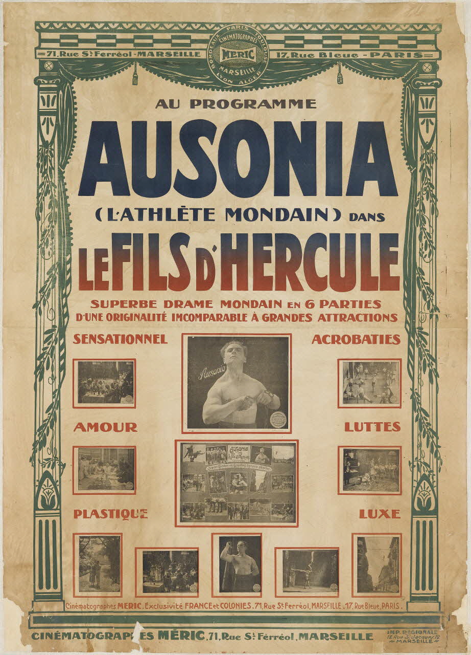 affiche AU PROGRAMME  AUSONIA  (L'ATHLÈTE MONDAIN) DANS  LE FILS D'HERCULE 1962.67.178 Photo RMN-Grand Palais (Mucem)