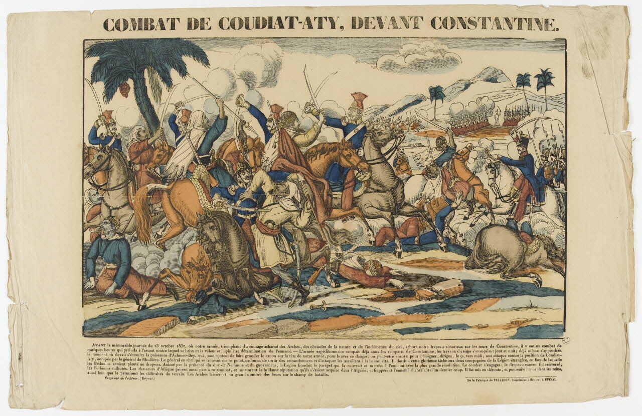 Pellerin estampe COMBAT DE COUDIAT-ATY, DEVANT CONSTANTINE. Lorraine, France 1837 1950.21.534 Photo RMN-Grand Palais (Mucem)