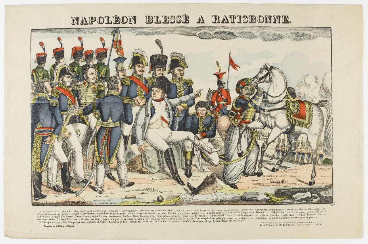 François Georgin ; Pellerin estampe NAPOLEON BLESSE A RATISBONNE. Lorraine, France 1837 1950.21.539 Photo RMN-Grand Palais (Mucem)
