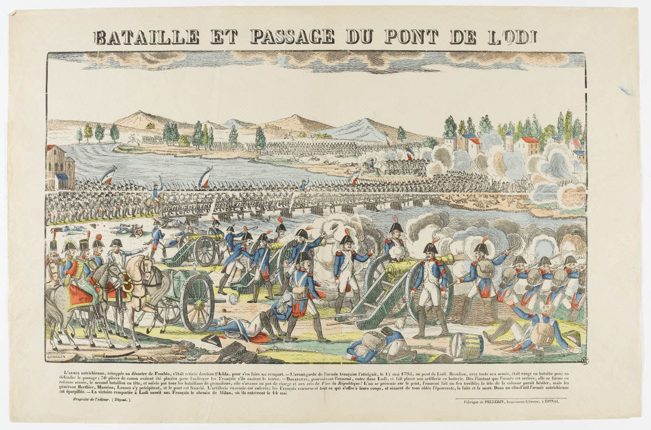 François Georgin ; Pellerin estampe BATAILLE ET PASSAGE DU PONT DE LODI Lorraine, France 1837 1950.21.558 Photo RMN-Grand Palais (Mucem)