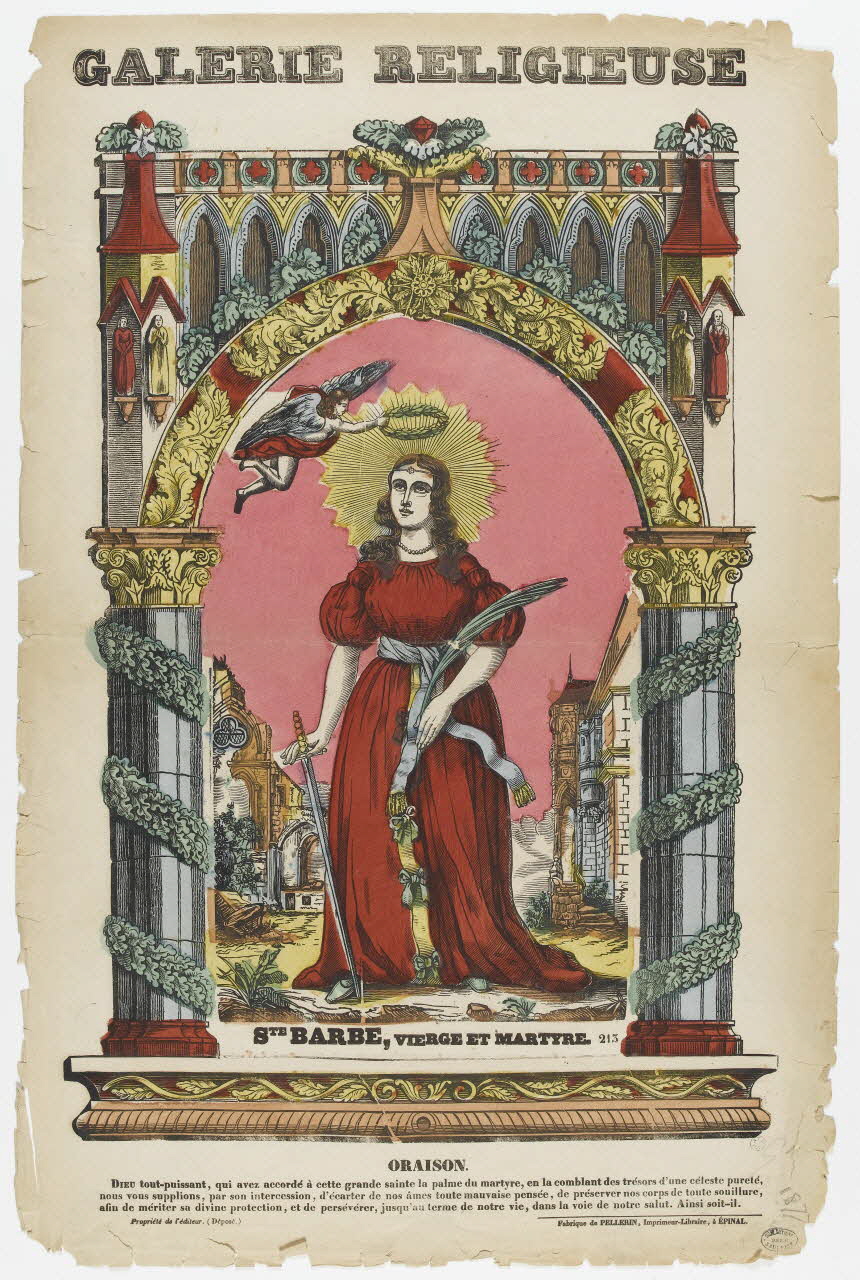 Pellerin estampe GALERIE RELIGIEUSE STE BARBE, VIERGE ET MARTYRE. Lorraine, France 1877 1950.39.336 Photo RMN-Grand Palais (Mucem)