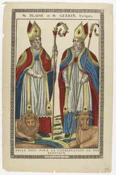 François Georgin ; Pellerin estampe St. BLAISE et St. GUERIN, Evêques. PRIEZ DIEU POUR LA CONSERVATION DE NOS BESTIAUX Lorraine, France 1837 1950.39.338 Photo RMN-Grand Palais (Mucem)