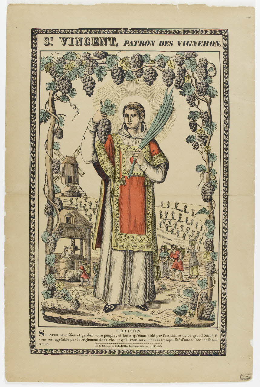 Pellerin estampe ST. VINCENT, PATRON DES VIGNERONS.  ORAISON. Lorraine, France 1835 1950.39.380 Photo RMN-Grand Palais (Mucem)