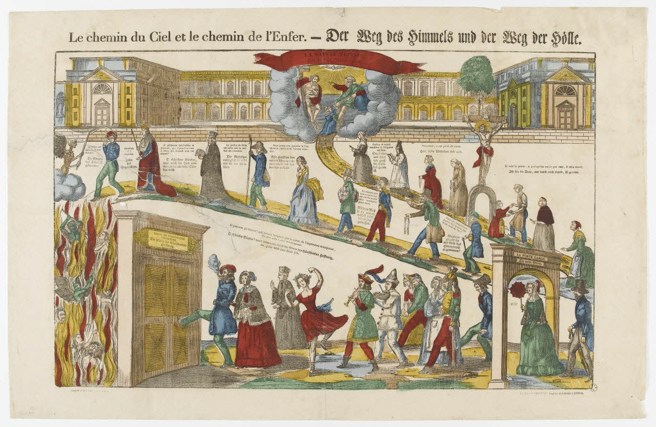 Pellerin estampe Le Chemin du Ciel et le chemin de l'Enfer. - Der Weg des Himmels und der Weg der Hölle. Lorraine, France 1837 1953.86.224 Photo RMN-Grand Palais (Mucem)