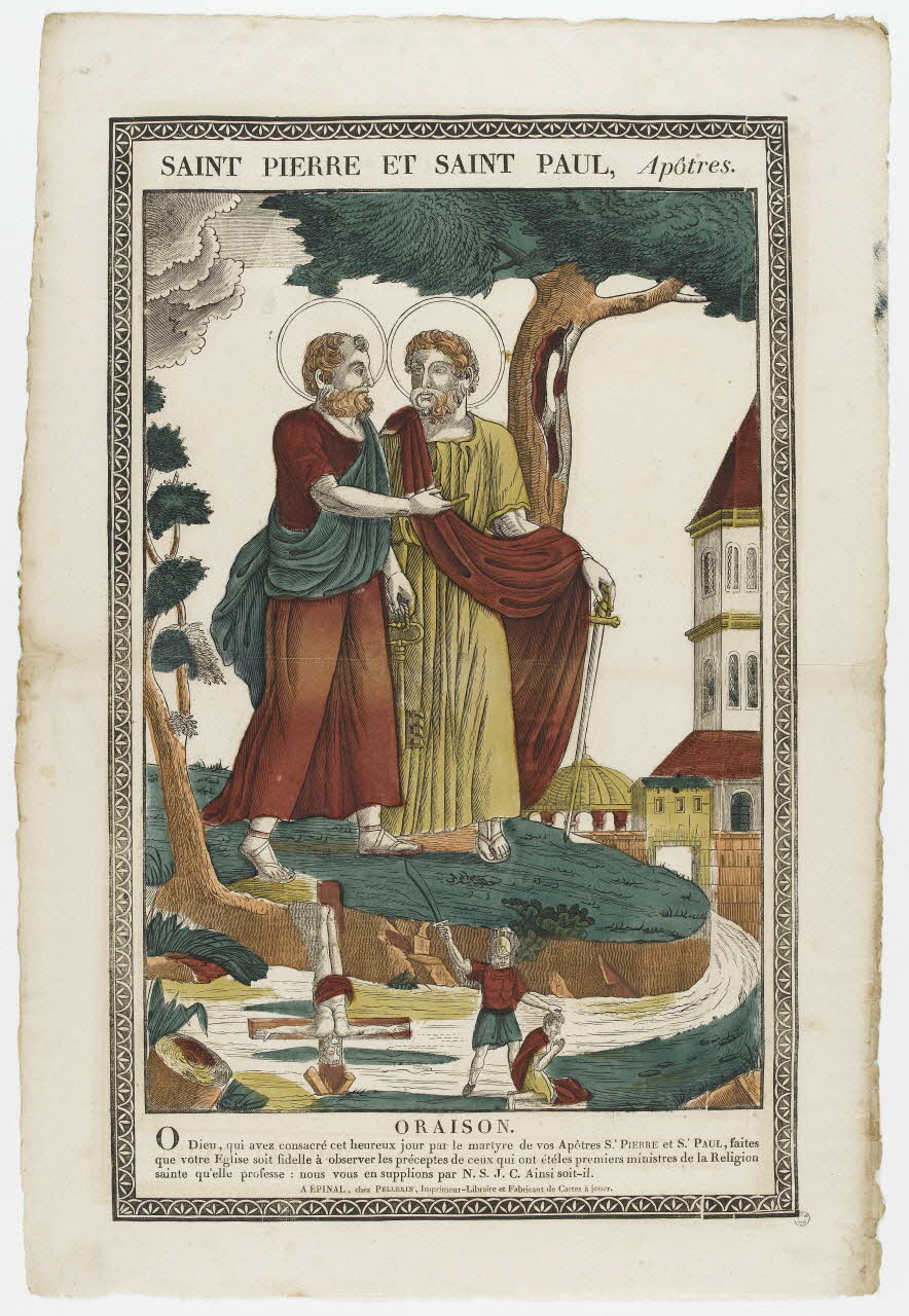 François Georgin ; Pellerin imagerie ancienne SAINT PIERRE ET SAINT PAUL, Apôtres. Lorraine, France 1828-1837 1965.75.219 Photo RMN-Grand Palais (Mucem)