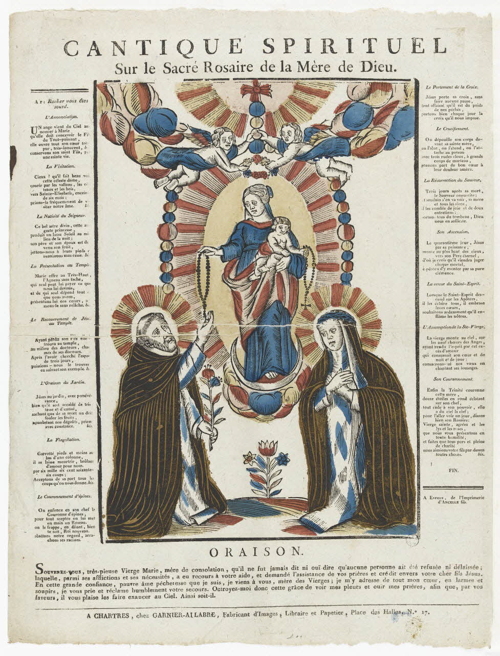Jacques-Pierre Garnier-Allabre ; Jean-Jacques Ancelle imagerie ancienne CANTIQUE SPIRITUEL  Sur le Sacré Rosaire de la Mère de Dieu. Chartres 1815-1823 1947.31.64 Photo RMN-Grand Palais (Mucem)