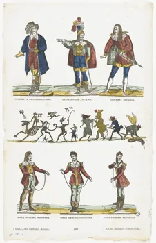 Lallou Louis Casimir ; Jean-Baptiste Castiaux ; Simon-François Blocquel imagerie ancienne OFFICIER DE LA COUR D'ESPAGNE.  GENERALISSIME ESPAGNOL.  COURTISAN ESPAGNOL.  NOBLE ESPAGNOL PRISONNIER. Lille 1809-1837 1952.39.107 Photo RMN-Grand Palais (Mucem)