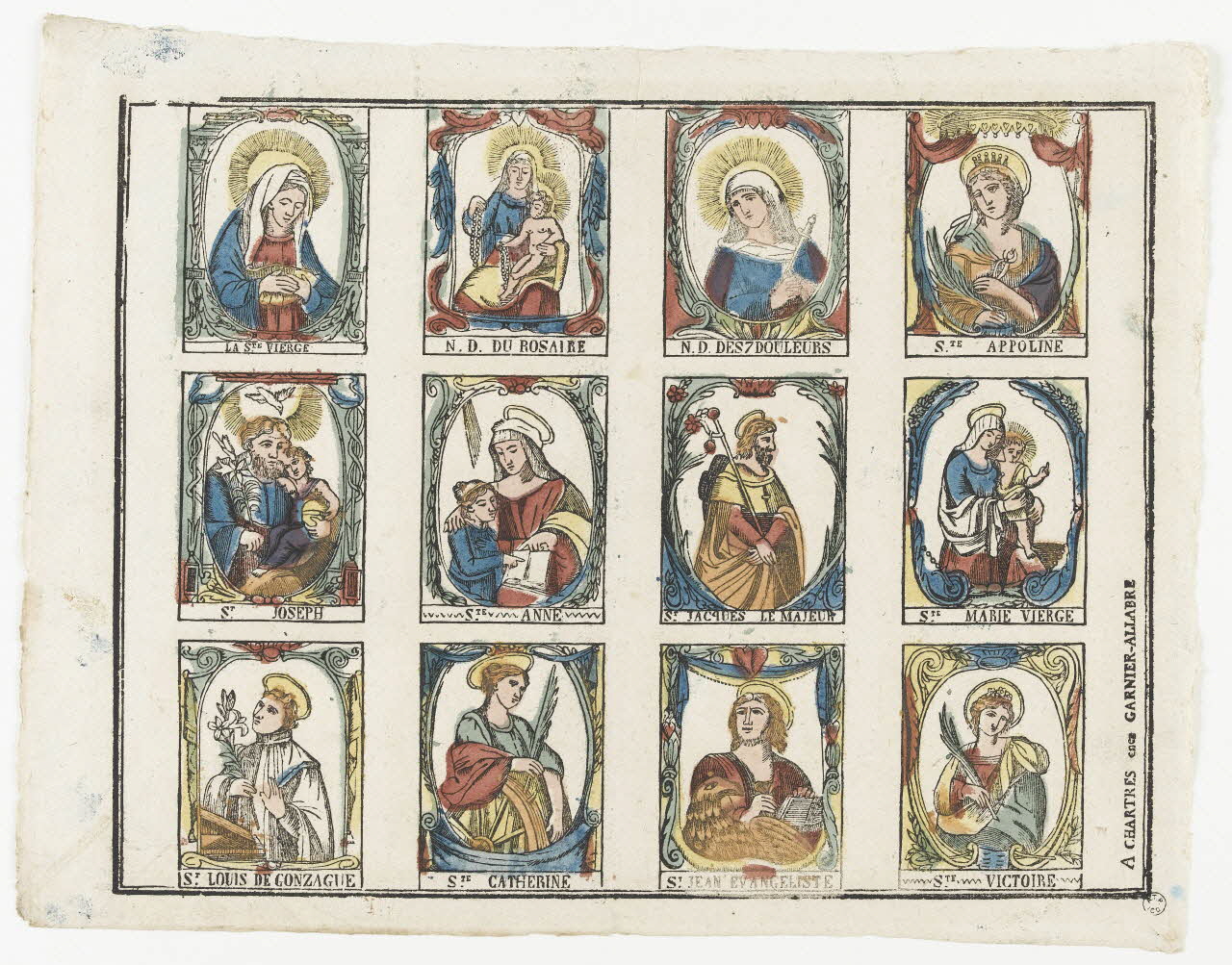 Jacques-Pierre Garnier-Allabre imagerie ancienne Planche de saintetés Chartres 1805-1828 1965.75.170 Photo RMN-Grand Palais (Mucem)