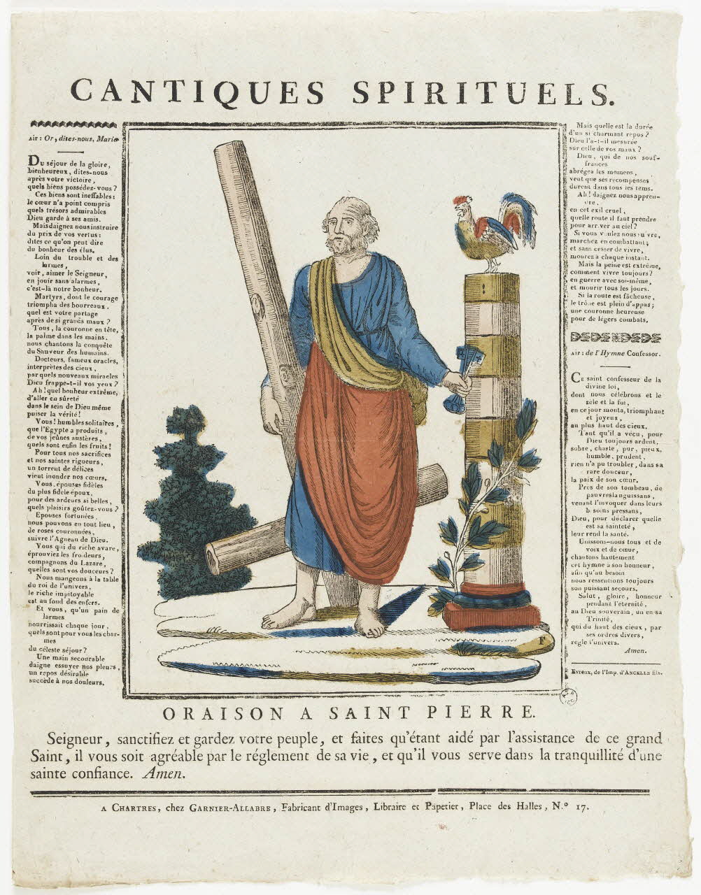 Fleuret ; Jacques-Pierre Garnier-Allabre imagerie ancienne CANTIQUES SPIRITUELS.  ORAISON A SAINT PIERRE. Chartres 1822-1823 1965.75.195 Photo RMN-Grand Palais (Mucem)