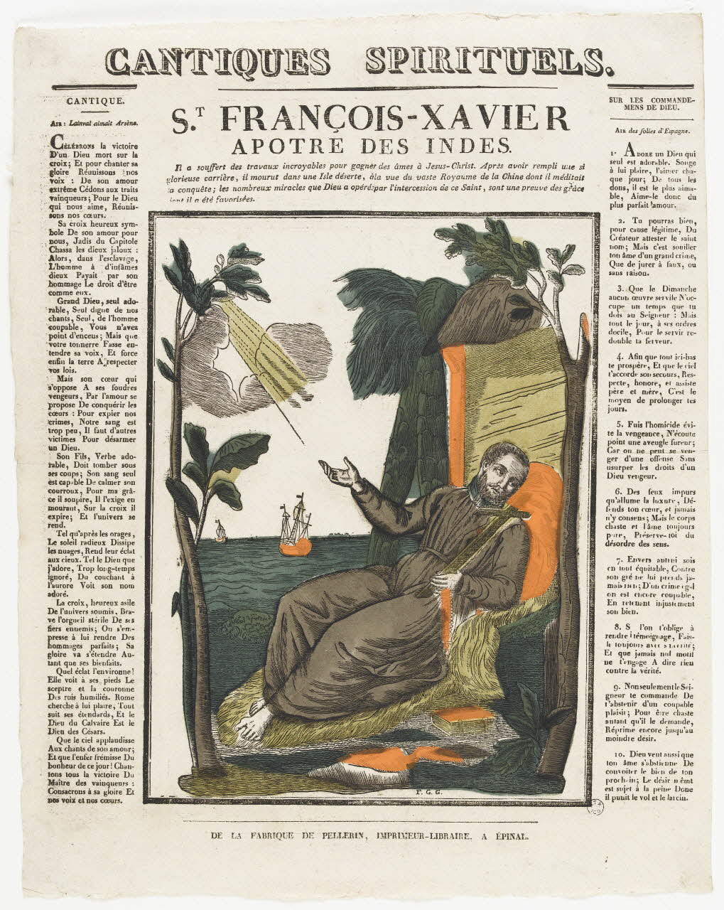 François Georgin ; Pellerin imagerie ancienne CANTIQUES SPIRITUELS.  S.T FRANCOIS-XAVIER  APOTRE DES INDES. Lorraine, France 1837 1965.75.338 Photo RMN-Grand Palais (Mucem)