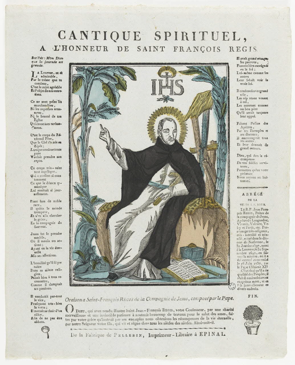 Pellerin imagerie ancienne CANTIQUE SPIRITUEL,  A L'HONNEUR DE SAINT FRANCOIS REGIS. Lorraine, France 1837 1965.75.339 Photo RMN-Grand Palais (Mucem)