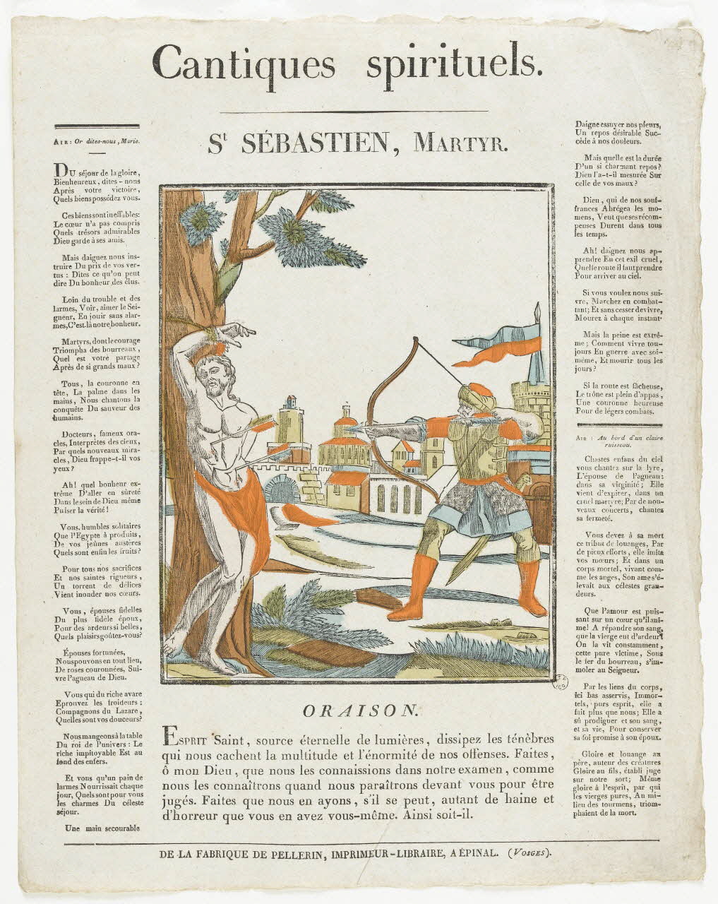 Pellerin imagerie ancienne Cantiques spirituels.  St SEBASTIEN, MARTYR. Lorraine, France 1837 1965.75.349 Photo RMN-Grand Palais (Mucem)