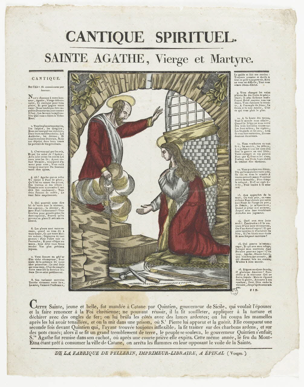 François Georgin ; Pellerin imagerie ancienne CANTIQUE SPIRITUEL.  SAINTE AGATHE, Vierge et Martyre. Lorraine, France 1837 1965.75.350 Photo RMN-Grand Palais (Mucem)
