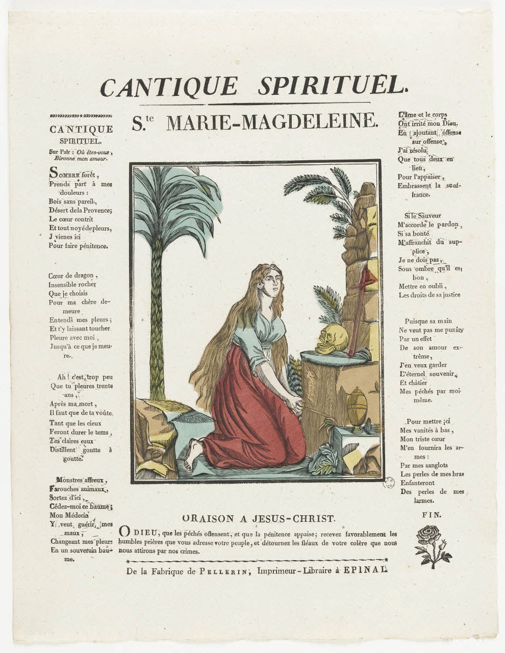 imagerie ancienne CANTIQUE SPIRITUEL  S.te MARIE-MAGDELEINE. Lorraine, France 1837 1965.75.353 Photo RMN-Grand Palais (Mucem)