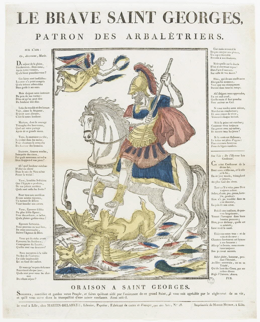 Henri Alexandre Joseph Martin-Delahaye ; Martin-Muiron Louis imagerie ancienne LE BRAVE SAINT GEORGES,  PATRON DES ARBALETRIERS. Lille 1822-1832 1965.75.405 Photo RMN-Grand Palais (Mucem)
