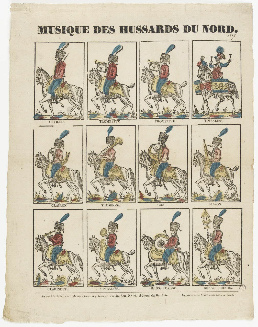 Henri Alexandre Joseph Martin-Delahaye ; Martin-Muiron Louis imagerie ancienne MUSIQUE DES HUSSARDS DU NORD. Lille 1820-1833 1965.75.413 Photo RMN-Grand Palais (Mucem)