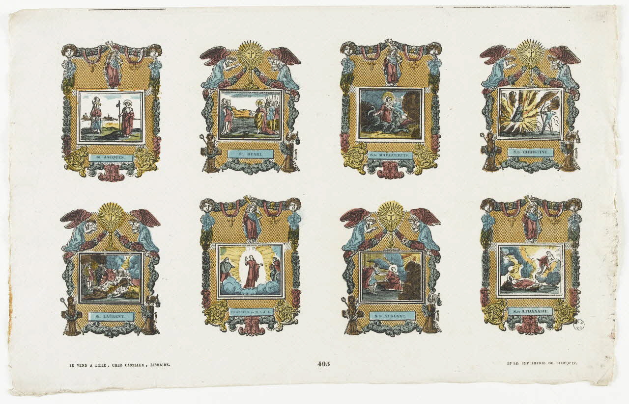 Antoine Thiébault ; Jean-Baptiste Castiaux ; Simon-François Blocquel imagerie ancienne Planche de saintetés Lille 1830-1837 1965.75.569 Photo RMN-Grand Palais (Mucem)