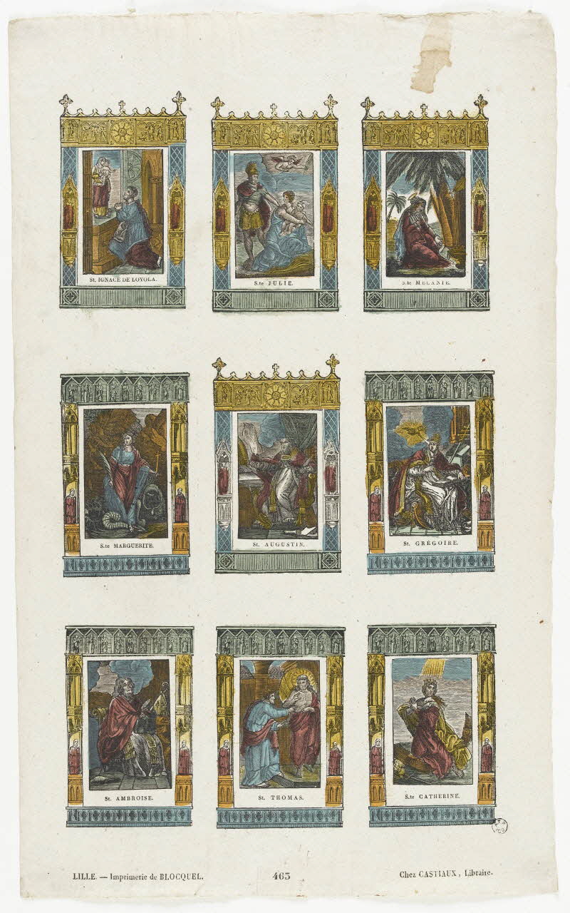 Antoine Thiébault ; Jean-Baptiste Castiaux ; Simon-François Blocquel imagerie ancienne Planche de saintetés Lille 1829-1837 1965.75.582 Photo RMN-Grand Palais (Mucem)
