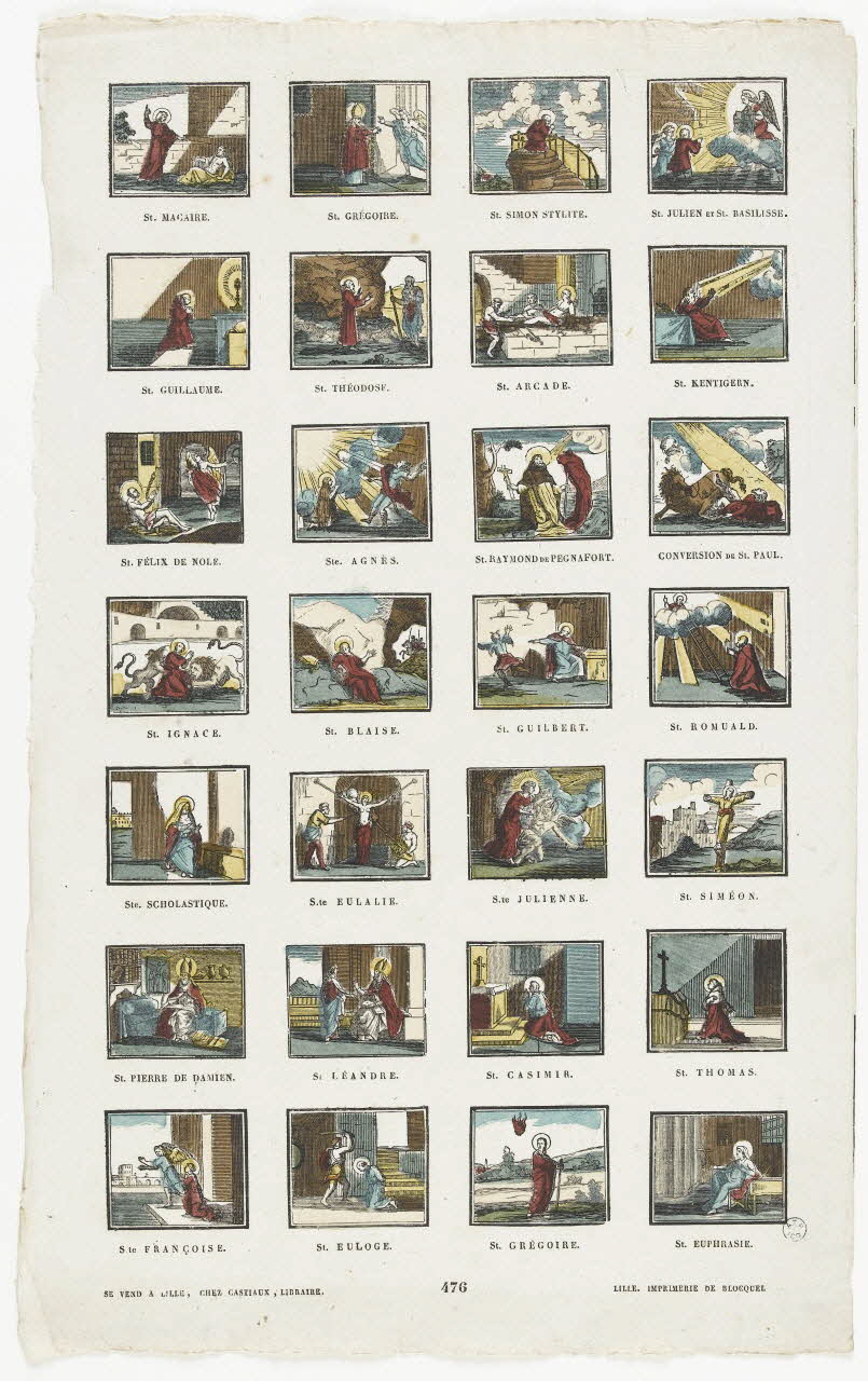 Jean-Michel Papillon ; Jean-Baptiste Castiaux ; Simon-François Blocquel imagerie ancienne Planche de saintetés Nord-Pas-de-Calais, France 1809-1837 1965.75.586 Photo RMN-Grand Palais (Mucem)