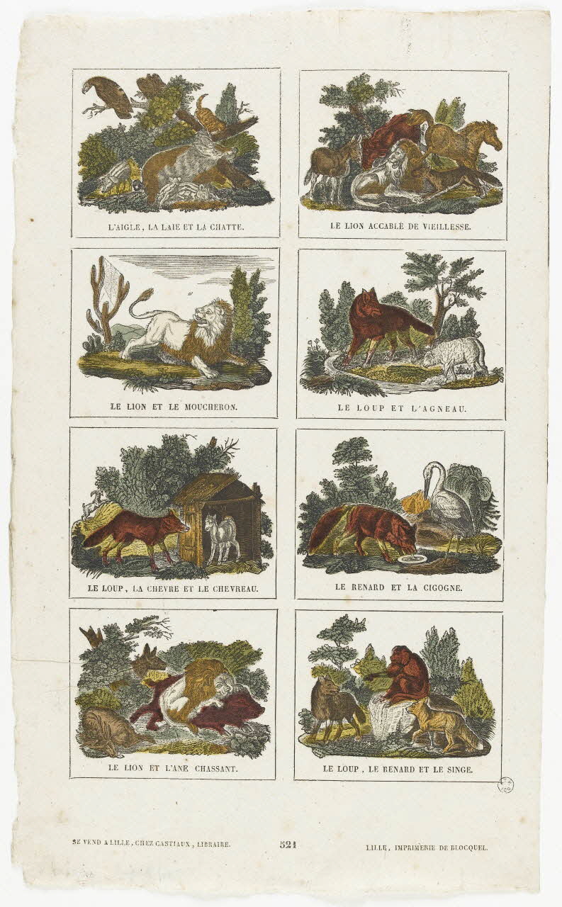 Saint Just César ; Jean-Baptiste Castiaux ; Simon-François Blocquel imagerie ancienne Planche de fables Lille 1809-1837 1965.75.600 Photo RMN-Grand Palais (Mucem)