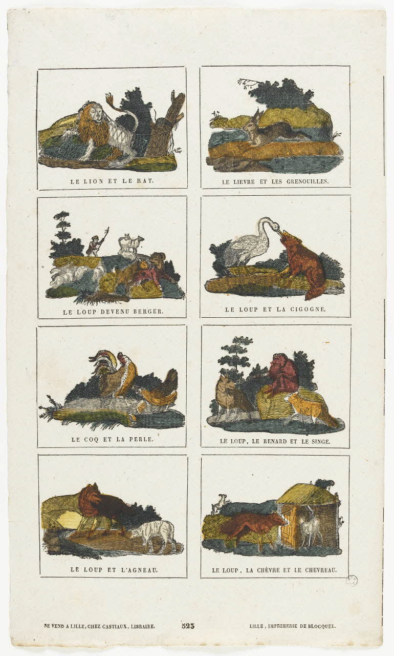 Saint Just César ; Jean-Baptiste Castiaux ; Simon-François Blocquel imagerie ancienne Planche de fables Lille 1809-1837 1965.75.602 Photo RMN-Grand Palais (Mucem)