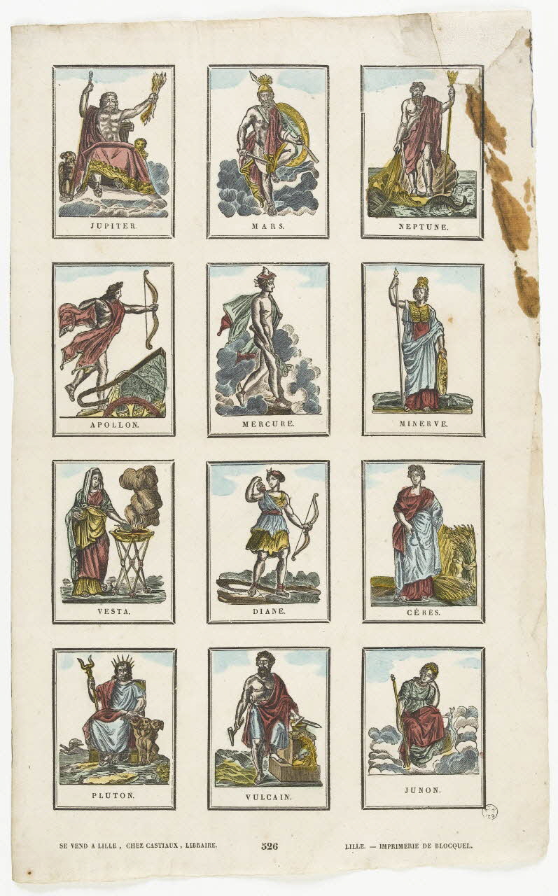 Jean-Baptiste Castiaux ; Simon-François Blocquel imagerie ancienne Dieux gréco-romains Lille 1809-1837 1965.75.604 Photo RMN-Grand Palais (Mucem)