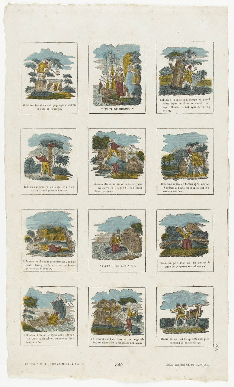 imagerie ancienne Scènes des aventures de Robinson Crusoé 1965.75.613 Photo RMN-Grand Palais (Mucem)