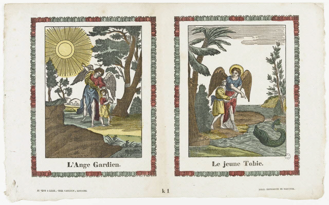 Jean-Baptiste Castiaux ; Simon-François Blocquel imagerie ancienne L'Ange Gardien.  Le jeune Tobie. Lille 1809-1837 1965.75.637 Photo RMN-Grand Palais (Mucem)