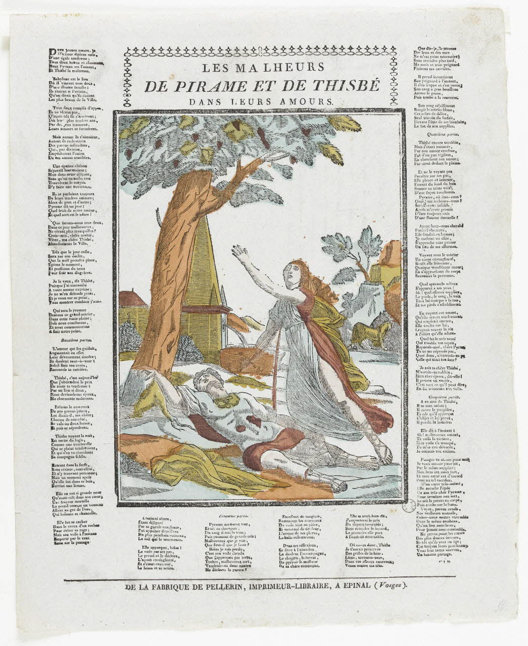 Pellerin imagerie ancienne LES MALHEURS  DE PIRAME ET DE THISBE  DANS LEURS AMOURS. Lorraine, France 1837 1972.83.16 Photo RMN-Grand Palais (Mucem)