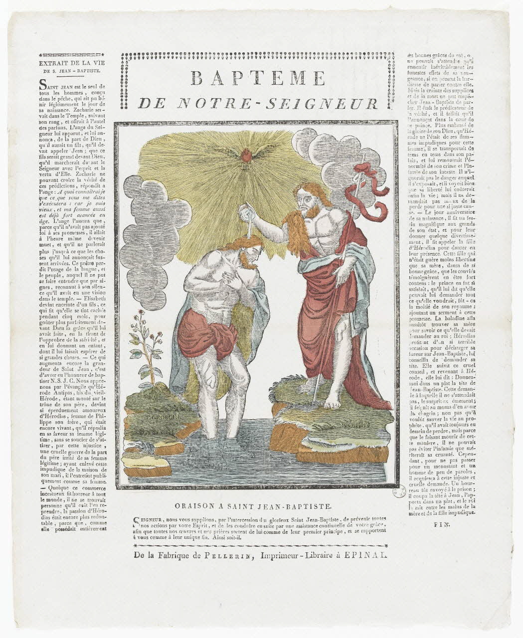 François Georgin ; Pellerin ; Pierre Mignard imagerie ancienne BAPTEME  DE NOTRE-SEIGNEUR Lorraine, France 1822 1972.83.8 Photo RMN-Grand Palais (Mucem)