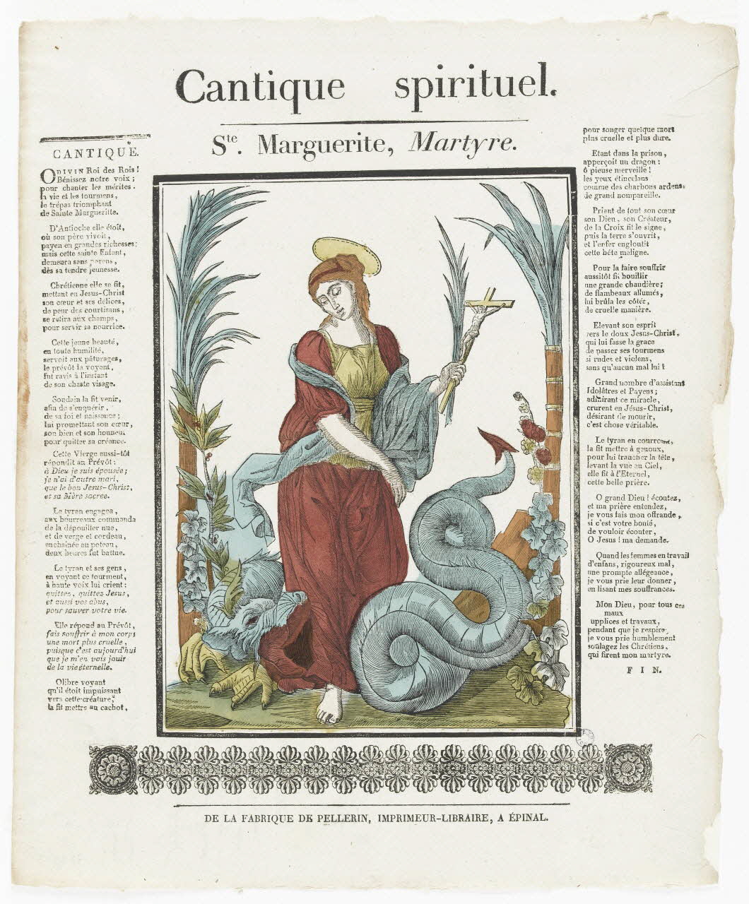 imagerie ancienne Cantique spirituel.  Ste. Marguerite, Martyre. Lorraine, France 1837 1979.82.43 Photo RMN-Grand Palais (Mucem)