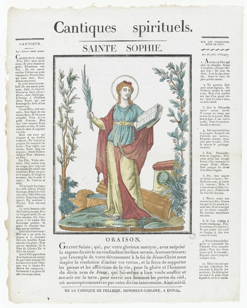 François Georgin ; Pellerin imagerie ancienne Cantiques spirituels.  SAINTE SOPHIE. Lorraine, France 1837 1979.82.57 Photo RMN-Grand Palais (Mucem)