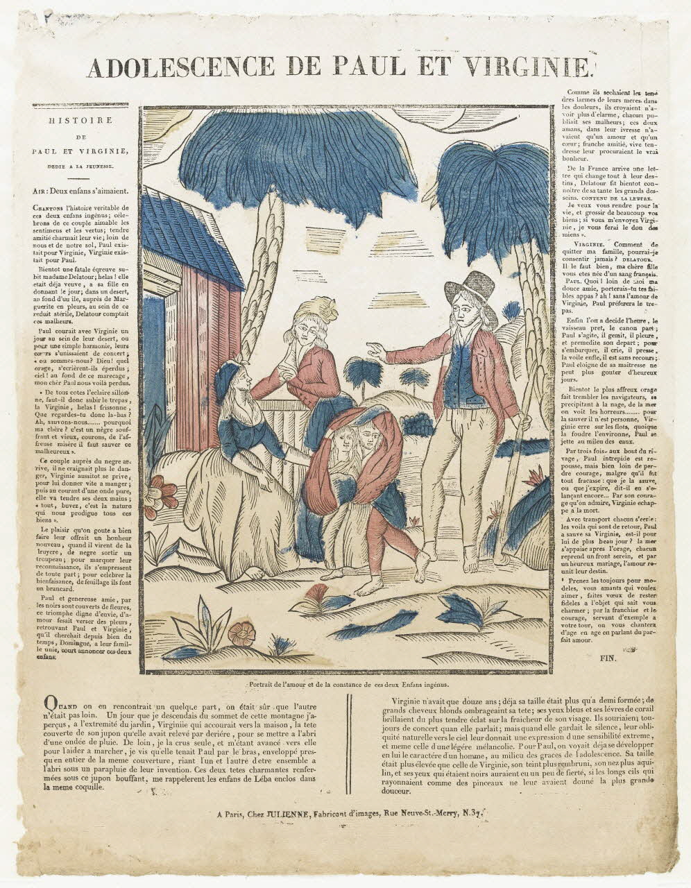 Julienne imagerie ancienne ADOLESCENCE DE PAUL ET VIRGINIE. Paris 1830-1835 1995.14.113 Photo RMN-Grand Palais (Mucem)